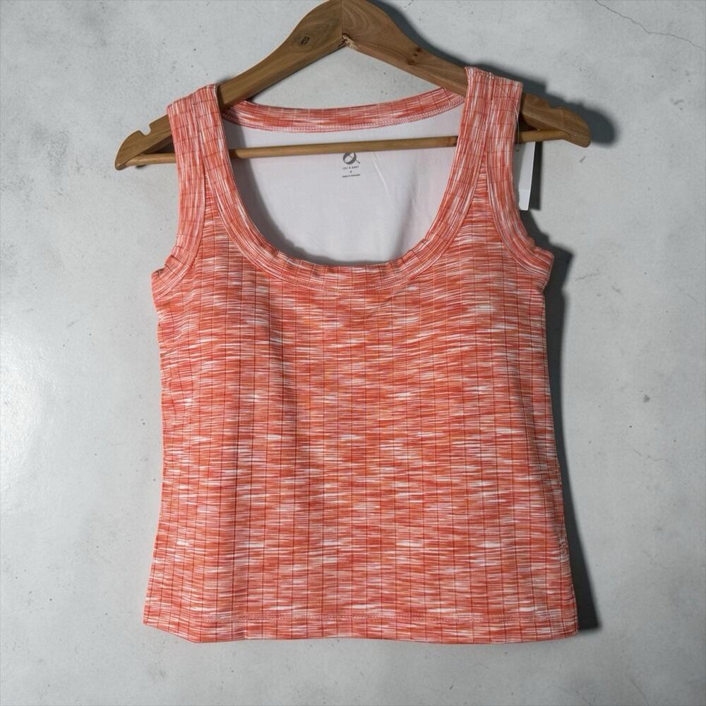 Lou & Grey Women's Spacedye Ribbed Bra Tank Top Size M Orange Removable Cups